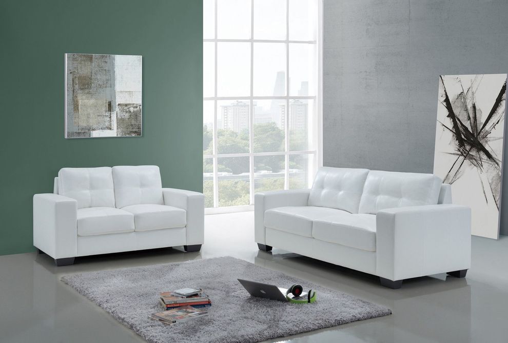 White leatherette affordable sofa by Global