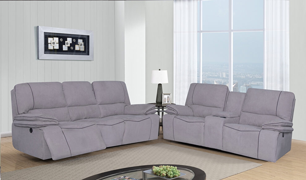 Gray power reclining sofa by Global