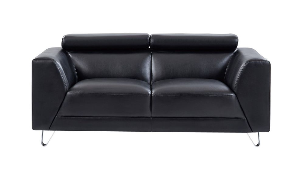 Black leather low profile loveseat by Global