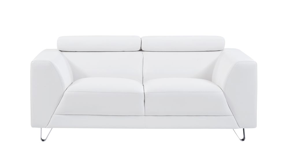White bonded leather loveseat w/ adjustable headrests by Global