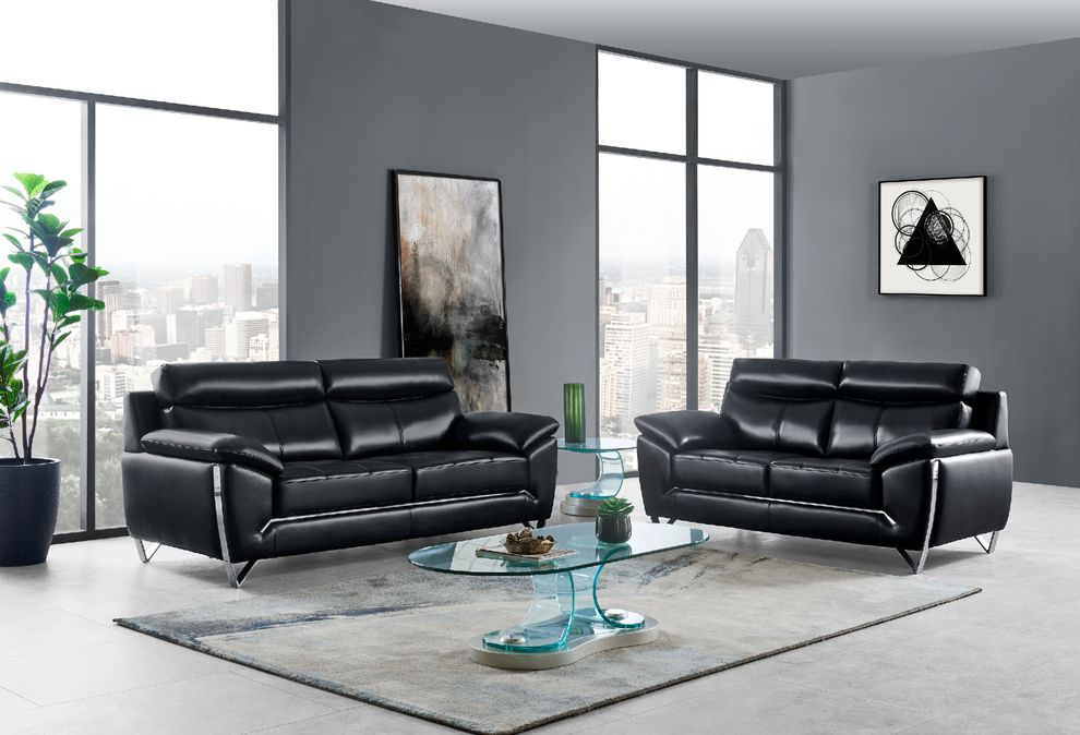 Black leather gel sofa with chrome legs by Global
