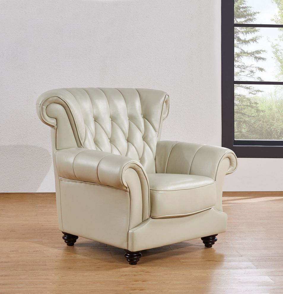 Ivory pearl leather tufted style living room chair by Global