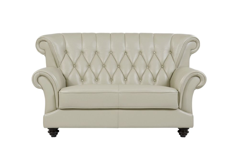Ivory pearl leather tufted style living room loveseat by Global