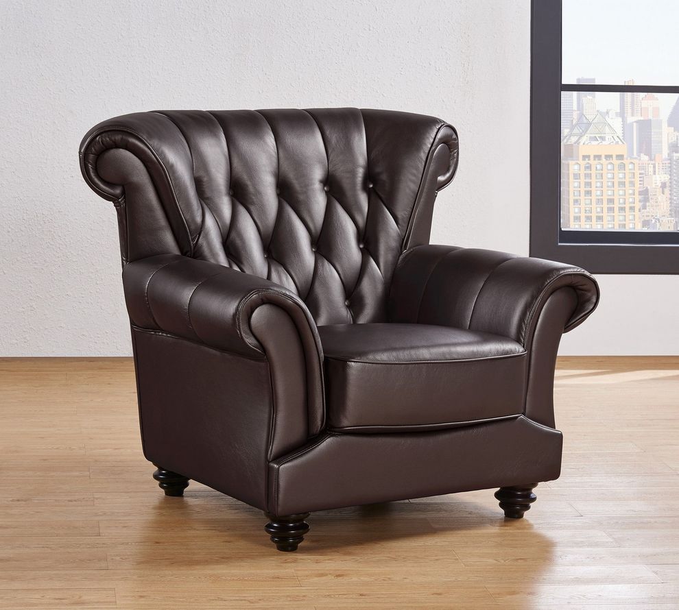 Brown coffee  leather tufted style living room chair by Global