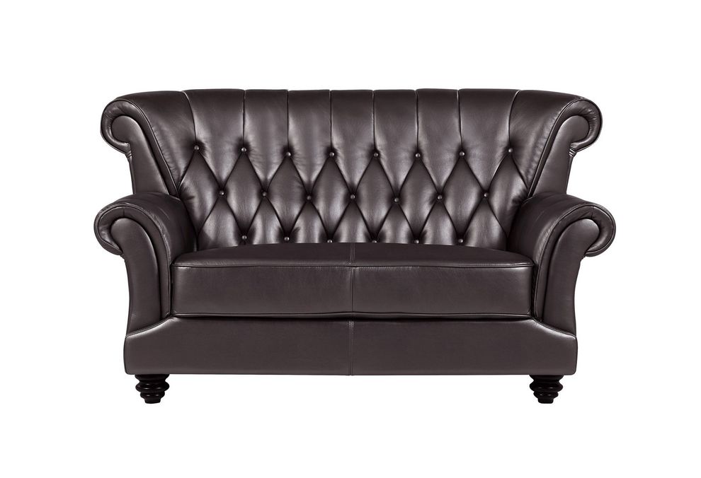 Brown coffee  leather tufted style living room loveseat by Global