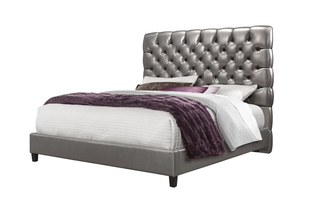Metallic gray tufted headboard king bed by Global