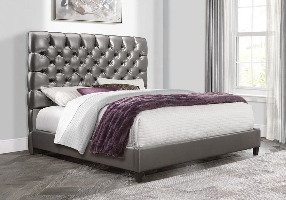 Metallic gray tufted headboard modern bed by Global