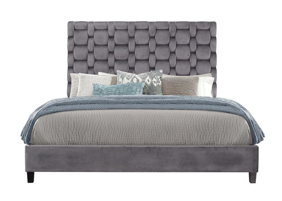 Grey velvet contemporary upholstered full bed by Global
