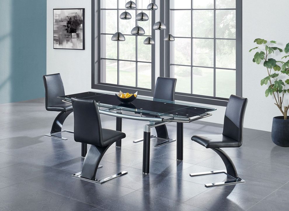 Extension glass table and z-shaped chairs set by Global