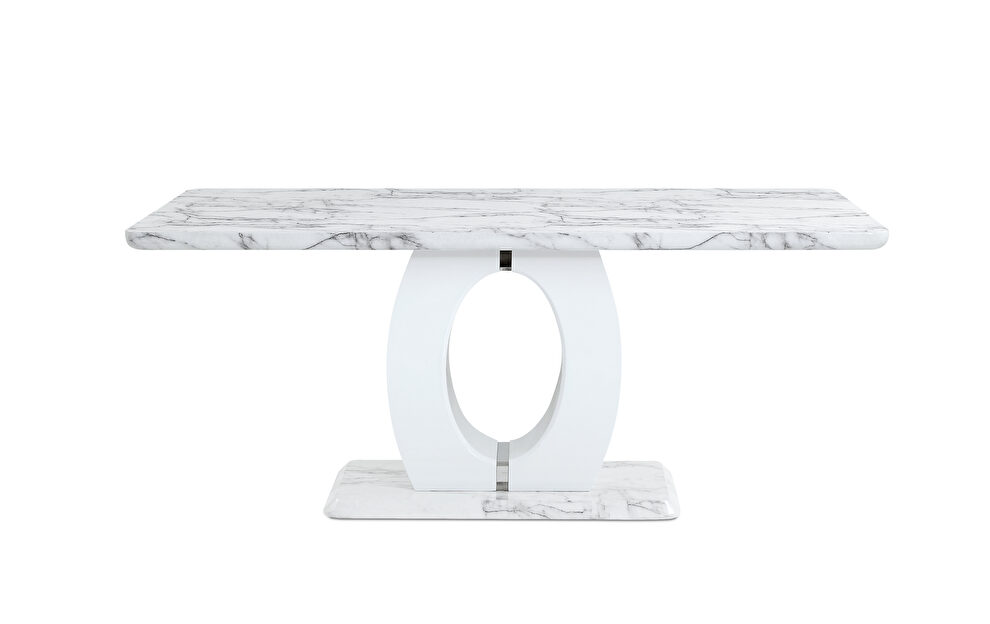 White faux marble dining table w/ rounded edges by Global