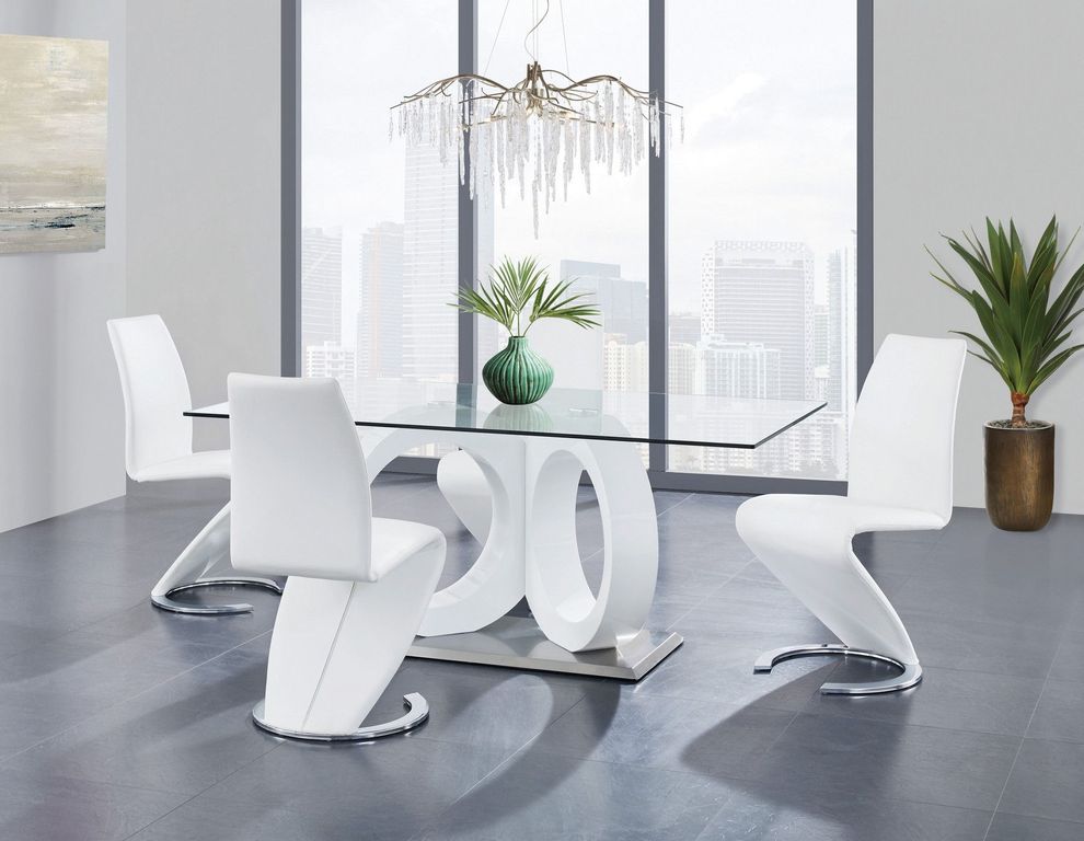 Futuristic design rectangular glass top dining table by Global
