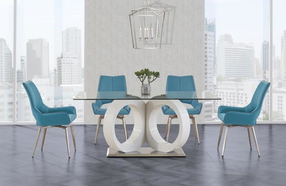 Futuristic design glass top dining table w/ double o base by Global