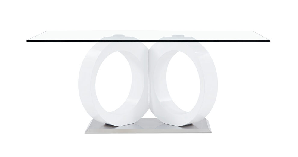 Glass top dining table w/ double o-letter white base by Global