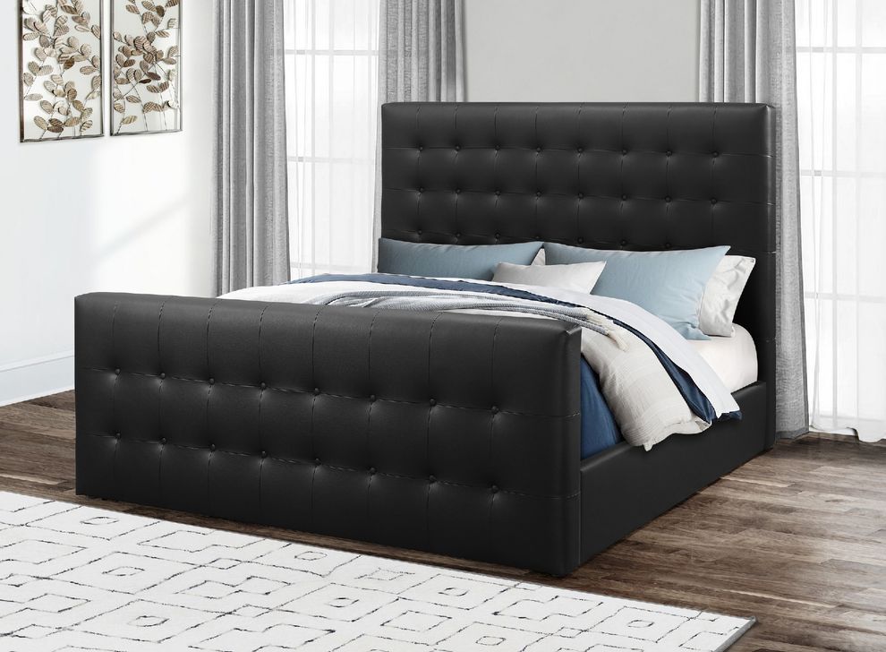 Simple casual style black pu leather tufted bed by Global