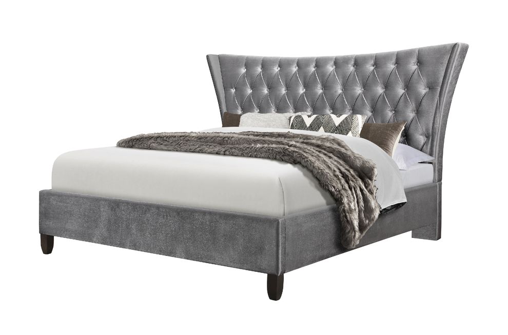 Gray fabric tufted V-shape contemporary full bed by Global