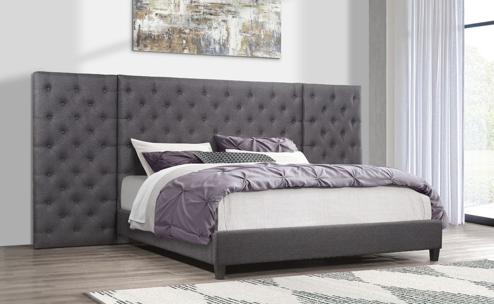 Contemporary high headboard stylish gray full bed by Global