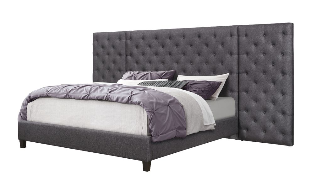 Contemporary high headboard stylish gray king bed by Global