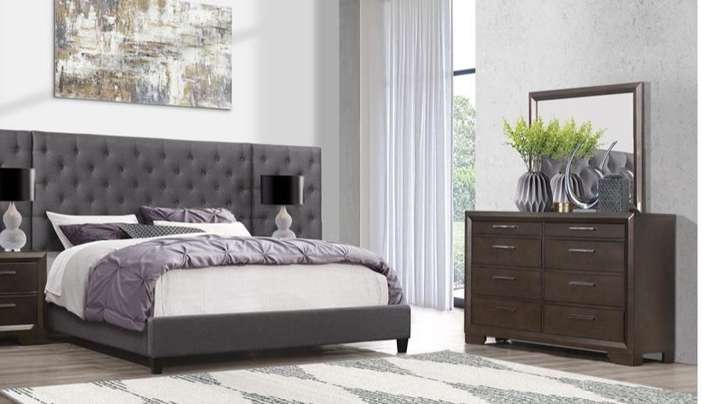 Contemporary high headboard stylish gray bed by Global