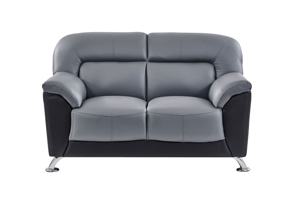 Gray/black bonded leather loveseat by Global