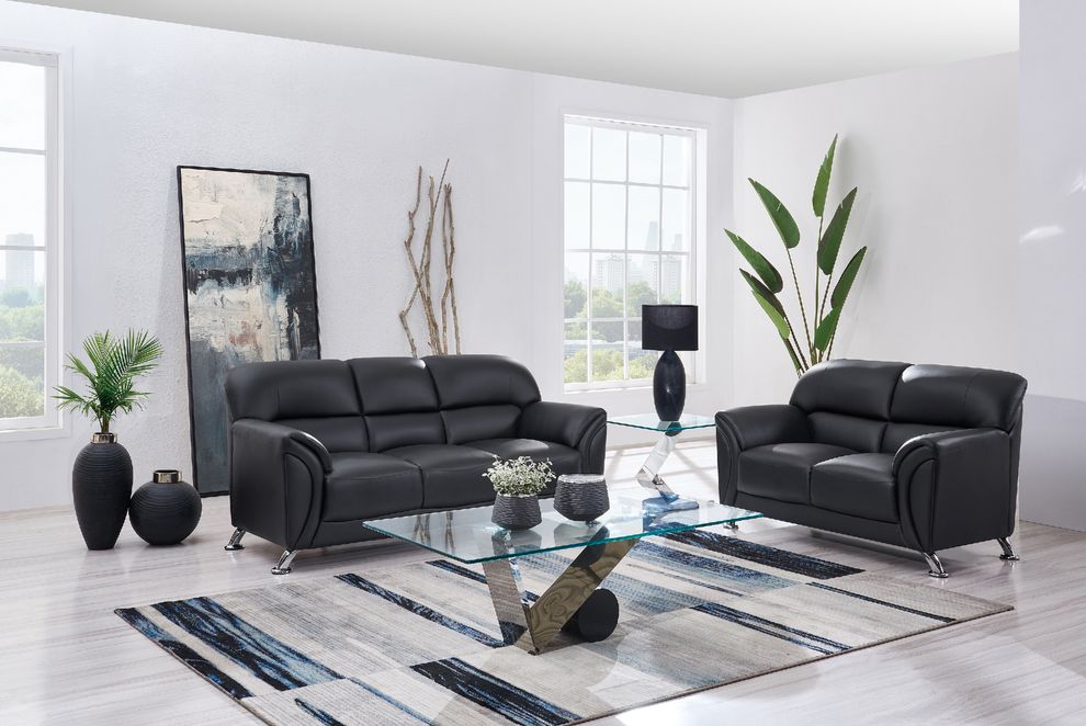 Black vynil leatherette sofa 3pcs set w/ chrome legs by Global