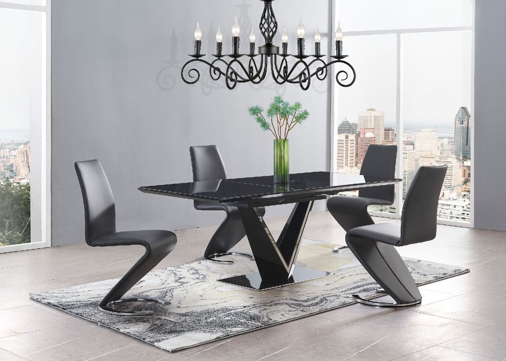 Black laqcuer dining table w/ butterfly leaf by Global