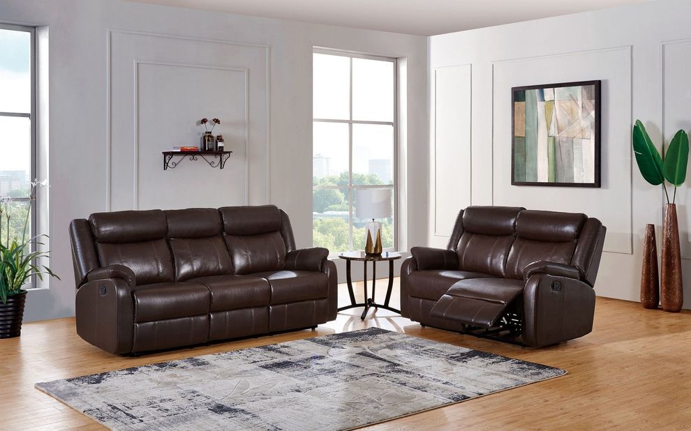 Bonded brown leather recliner sofa by Global