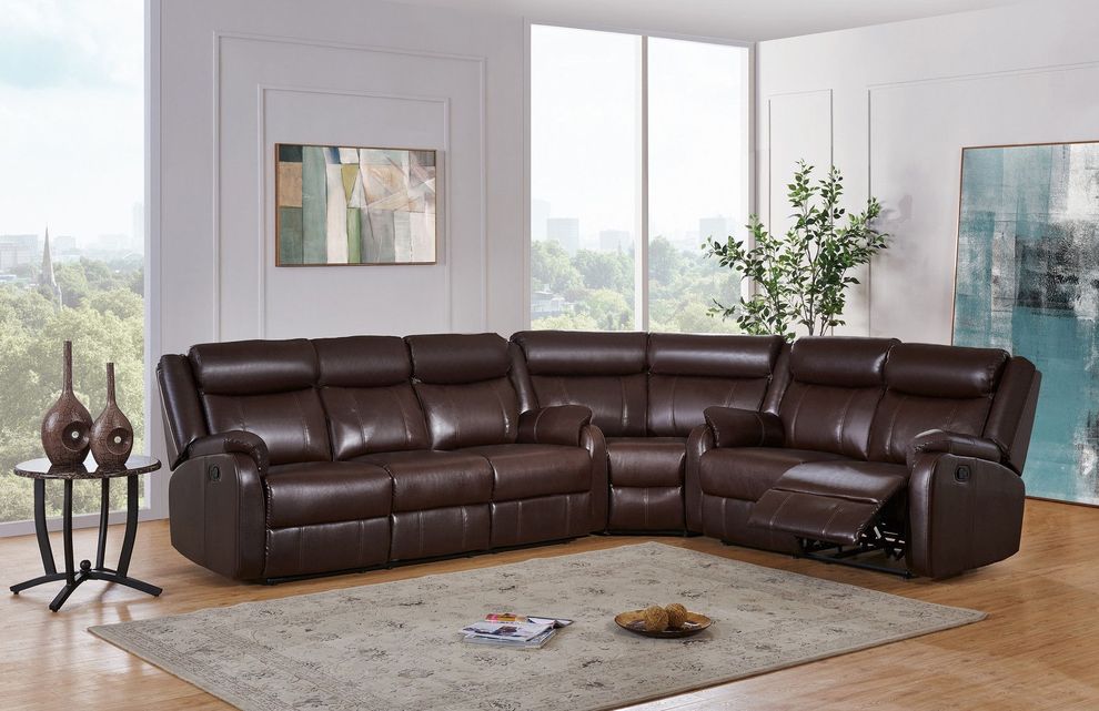 Brown bonded leather reclining sectional sofa by Global