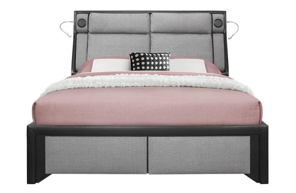 Gray/black upholstered king bed w/ storage by Global