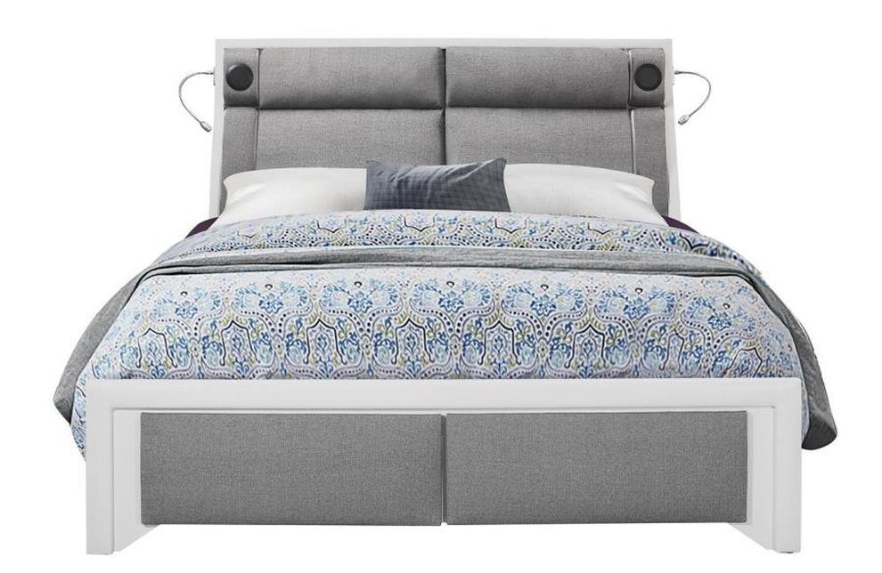 Gray/white upholstered king bed w/ storage by Global