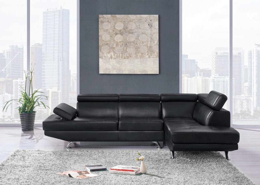 Black pu leather sectional w/ adjustable headrests by Global