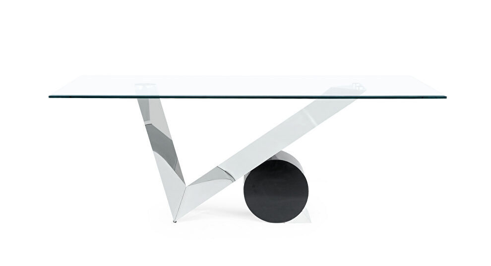 Black / steel geometric style glass top dining table by Global
