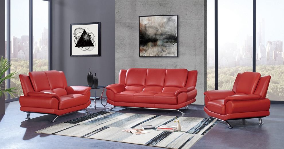 Red leather sofa w/ chrome legs by Global