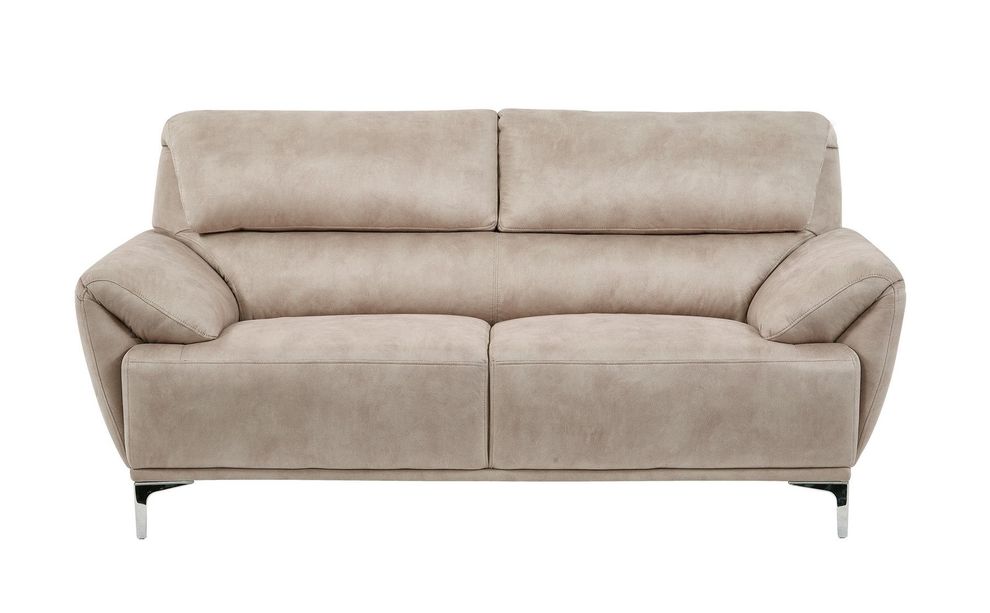 Cream leather-like material loveseat by Global