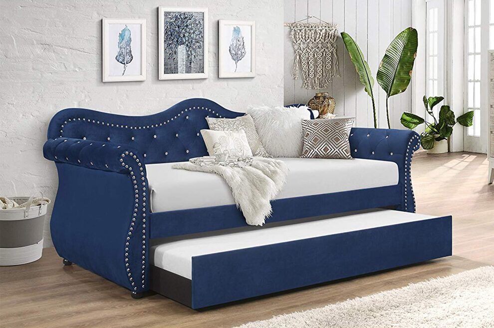 Blue velvet fabric contemporary design twin daybed by Galaxy
