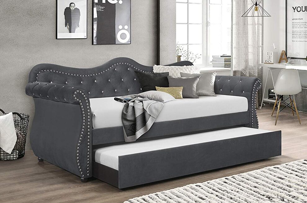 Gray velvet fabric contemporary design twin daybed by Galaxy