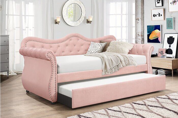 Pink velvet fabric contemporary design twin daybed by Galaxy