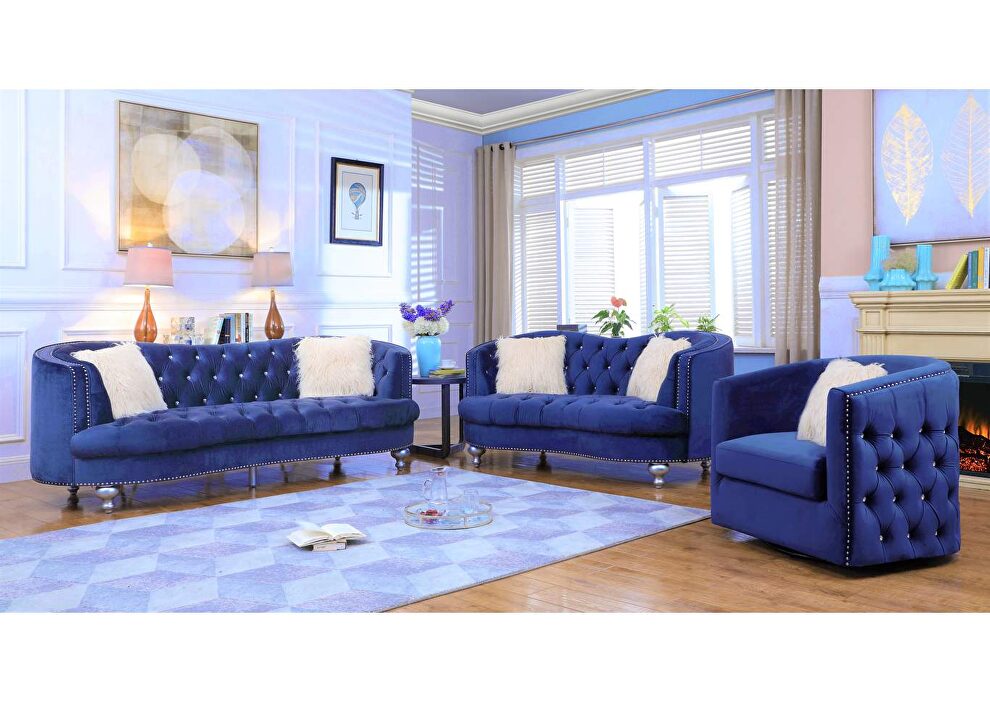 Navy finish beautiful velvet fabric sofa by Galaxy