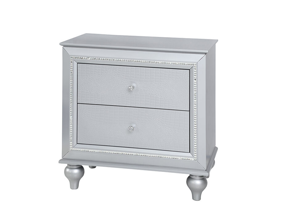 Silver finish wood nightstand by Galaxy