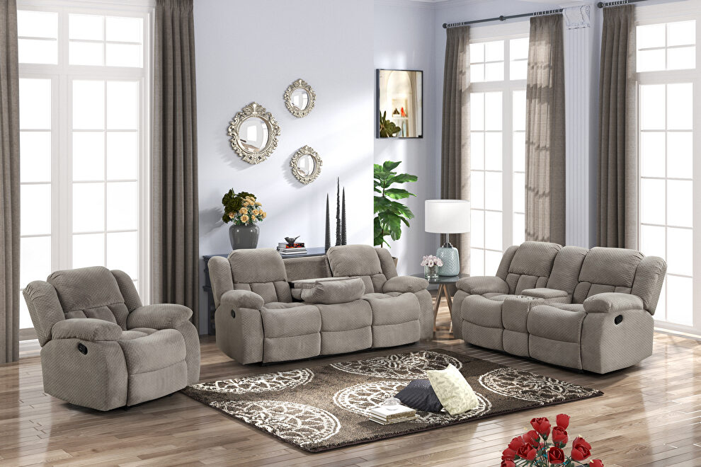 Gray chennille upholstery manual reclining sofa by Galaxy