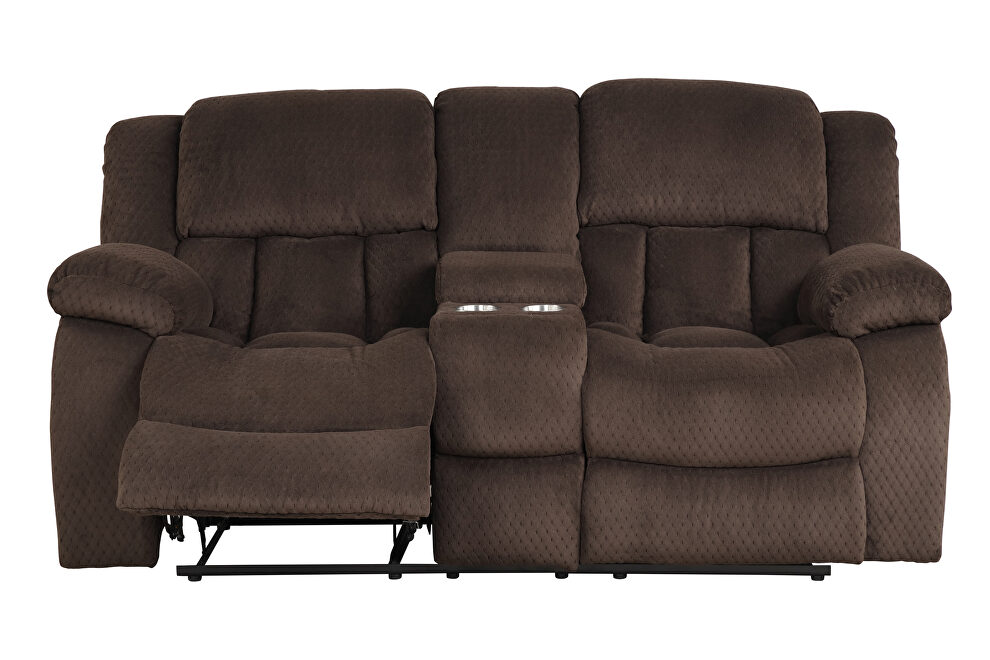 Brown chennille upholstery manual reclining loveseat by Galaxy