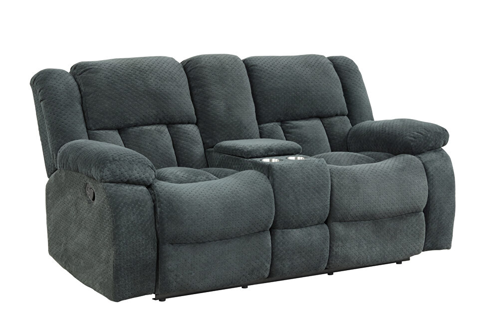 Green chennille upholstery manual reclining loveseat by Galaxy
