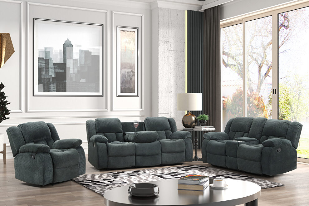 Green chennille upholstery manual reclining sofa by Galaxy