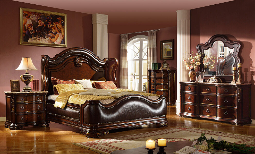 Rich dark cherry finish beautiful transitional queen bed by Galaxy
