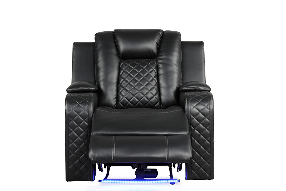 Black faux leather upholstery power reclining chair by Galaxy