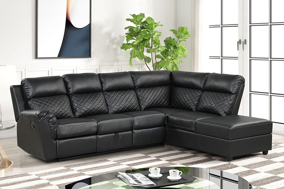 Sectional sofa made with faux leather in black by Galaxy