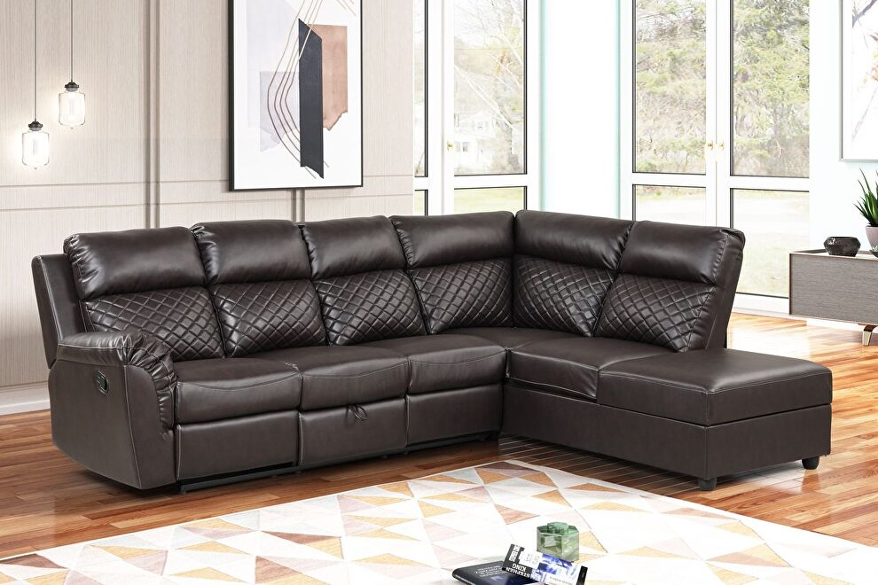Sectional sofa made with faux leather in brown by Galaxy