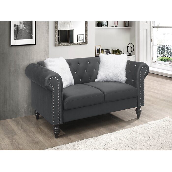 Gray finish luxurious velvet fabric transitional design loveseat by Galaxy