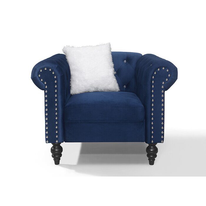 Navy finish luxurious velvet fabric transitional design chair by Galaxy