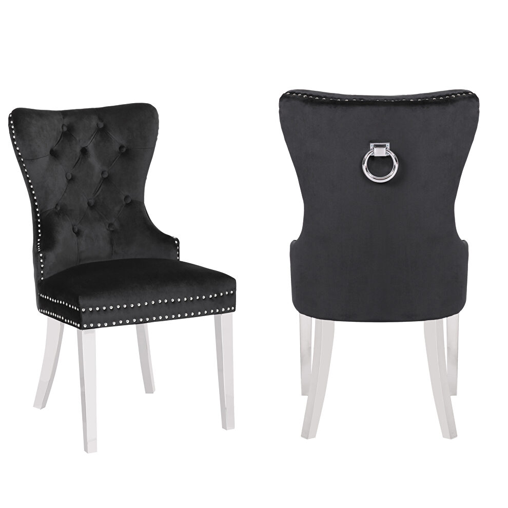 Black velvet upholstery and stainless steel legs dining chair by Galaxy