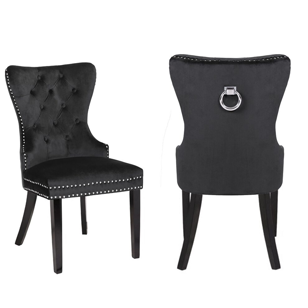 Black velvet upholstery and wood legs dining chair by Galaxy